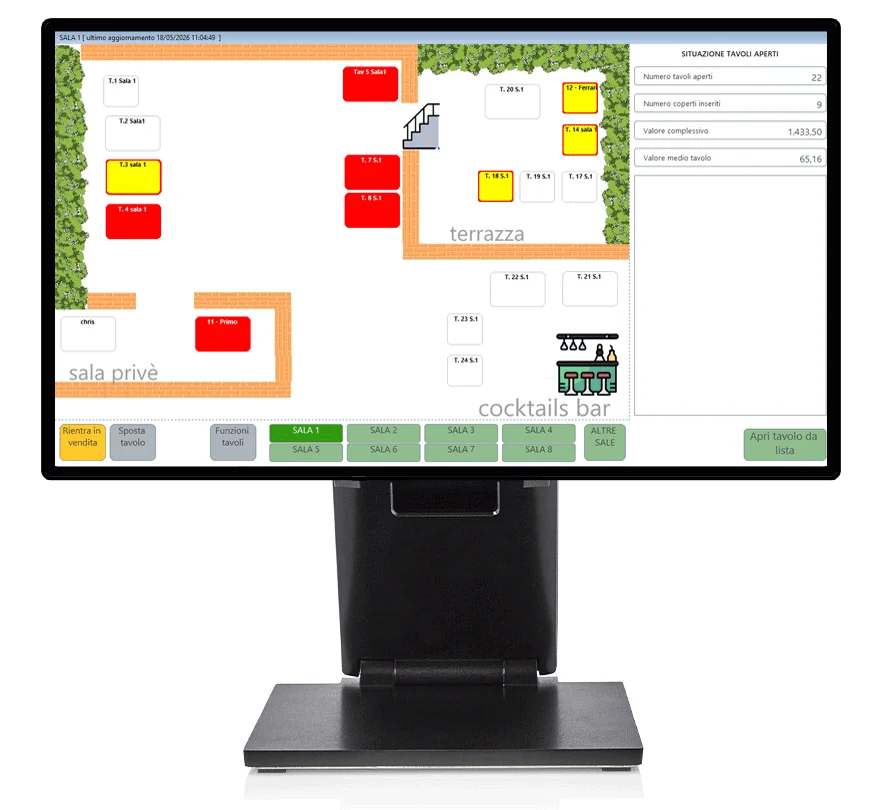 EasyShop con la mappa dei tavoli sullo schermo della cassa