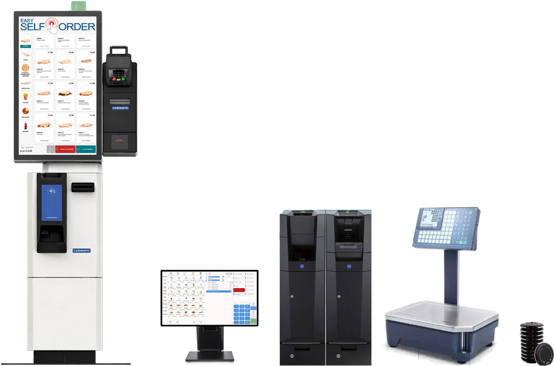 Totem self-order, cassa touch, cassetti rendiresto e bilancia con stampa etichette INFOTRE
