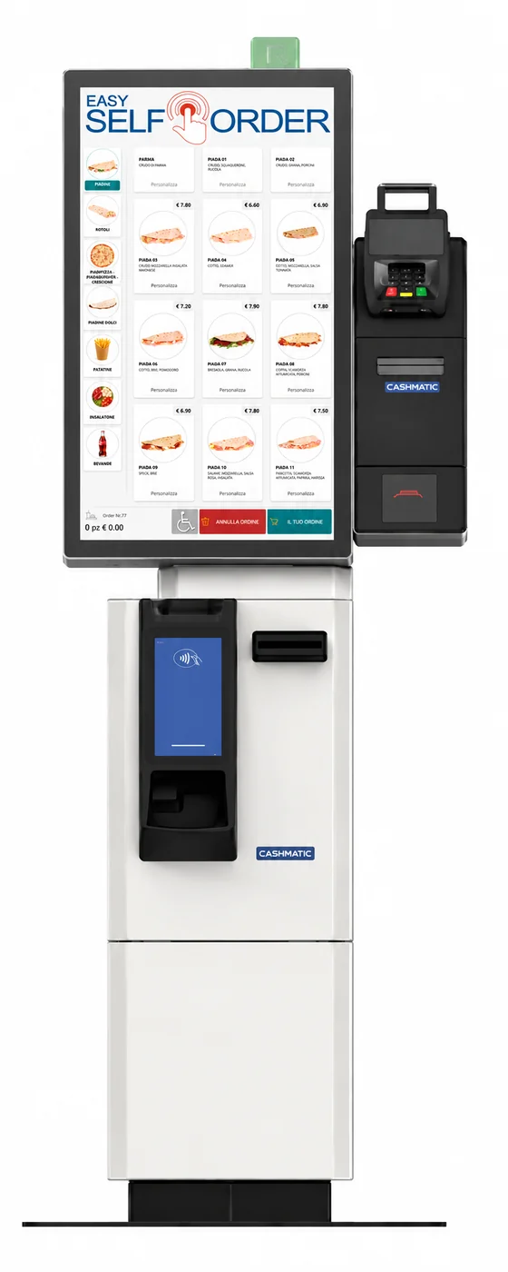 Totem self-order con menu sul touch screen